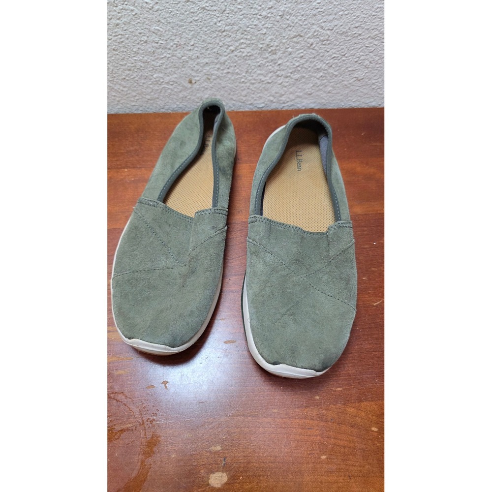 LL Bean Suede Slip On Sneakers Womens‎ 7.5 Olive Green Loafers